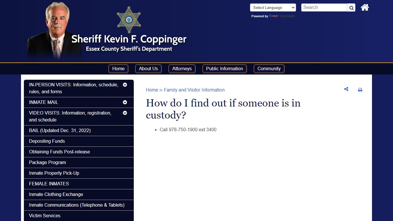 How do I find out if someone is in custody? | Essex County Sheriff's ...